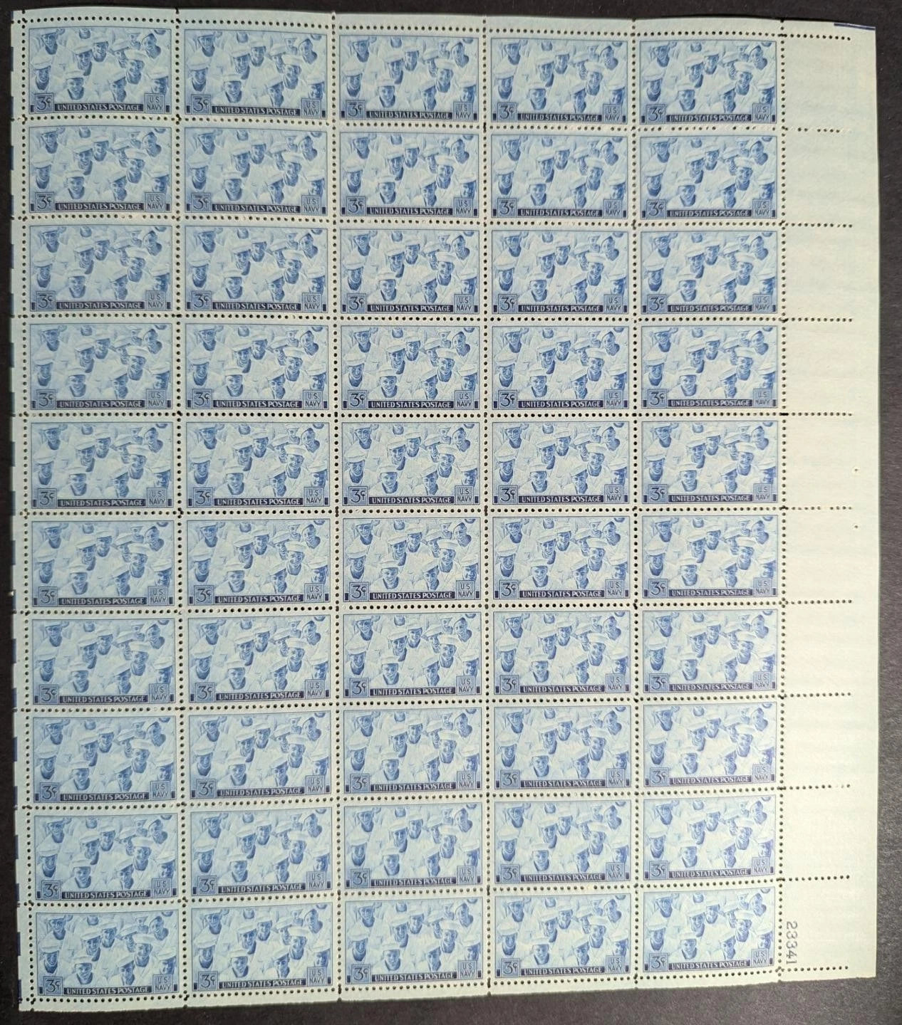 1945 USA US Navy 3c Sheet -Scott 935 -MNH, Undisturbed OG -No Sig Flaws