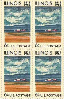 1968 Illinois Block of 4 6c Postage Stamps, Scott 1339, MNH, OG
