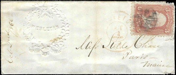 c1866 Cover 3c Washington with Fancy Cancel - Embossed 
