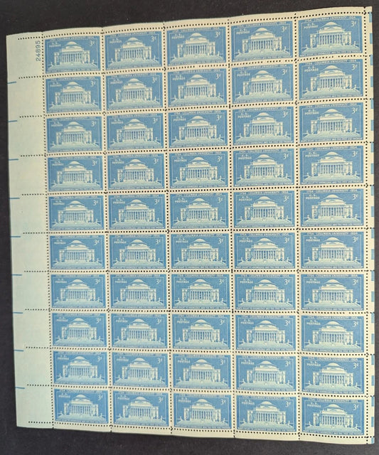 1954 USA Columbia Univ 3c Sheet -Scott 1029 -MNH, Undisturbed OG - No Sig Flaws