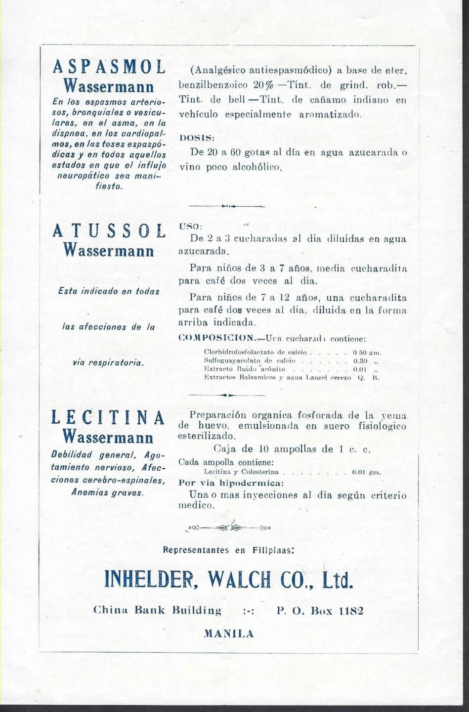 1929 Manila Gadil Wassermann TB Medical Advertising Cover Insert