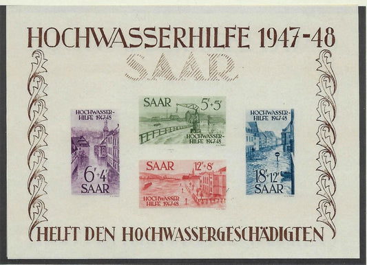 1948 Saar Semi Postal Souvenir Sheet - Scott B64a - MNH, Undisturbed OG