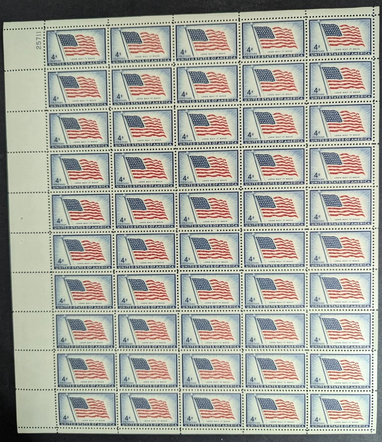 1957 USA 3c 48 Stars Flag Sheet -Scott 1094 -MNH, Undisturbed OG -No Sig Flaws