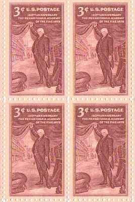 1955 Pa. Academy of Fine Arts Block of 4 3c Postage Stamps, Scott 1064, MNH, OG