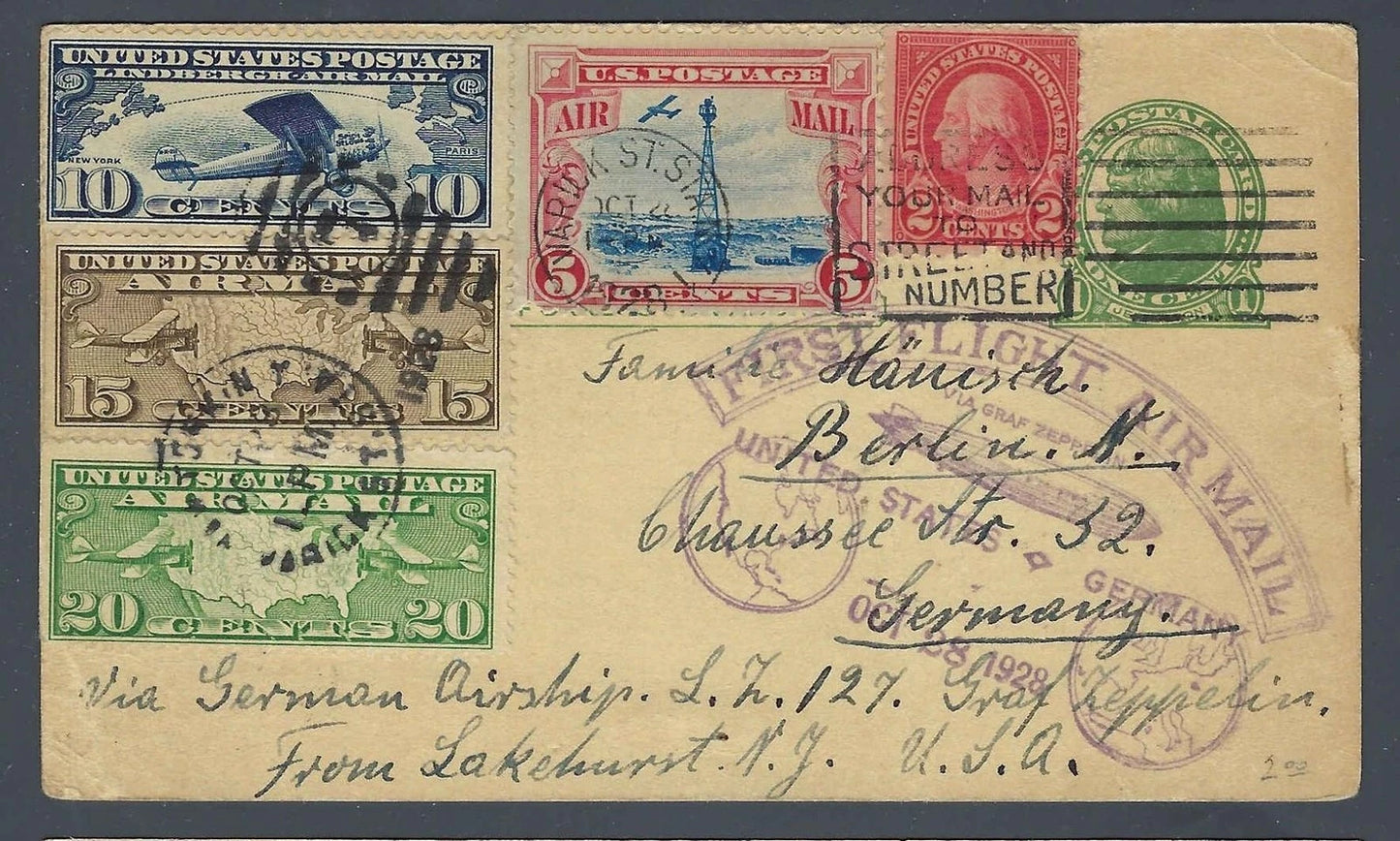 1928 Graf Zeppelin LZ-127 Flight Postal Card Berlin 53c C8 C9 C10 C11 Airmail