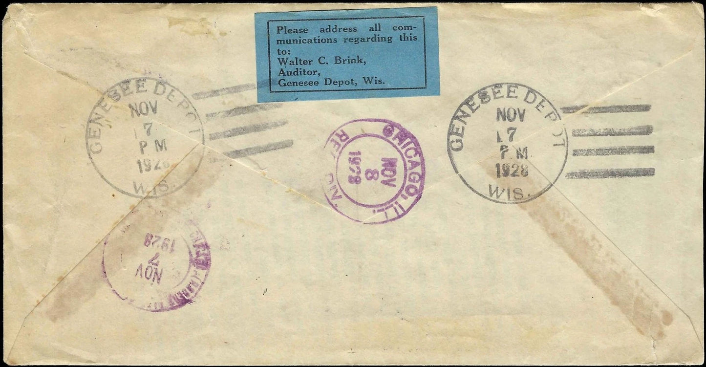 1928 Registered Cover with Cow Fancel Cancels - Scott 576 or 631
