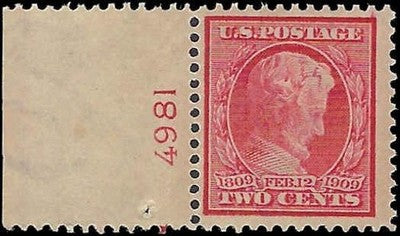 c1909 - USA Lincoln Sc# 367 - MLH, OG - Well Centered With Plate Number