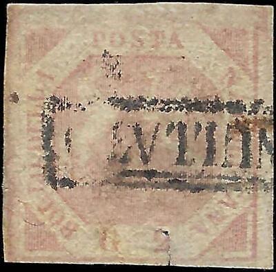 VEGAS - 1858 Two Sicilies Naples Italy 2g Stamp - Scott 3 - Pale Lake - Small Tear
