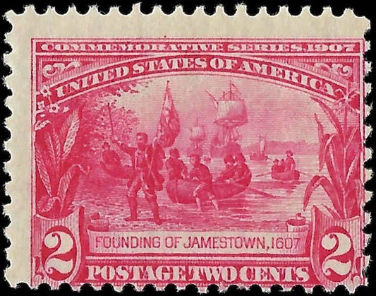 1907 USA Jamestown 2c - Scott 329 - MNH, Lightly Disturbed Gum - Fresh Co!or