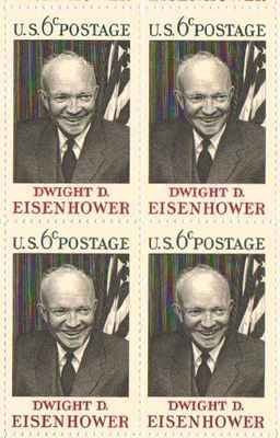 1969 Dwight D. Eisenhower Block of 4 6c Postage Stamps, Scott1383, MNH, OG