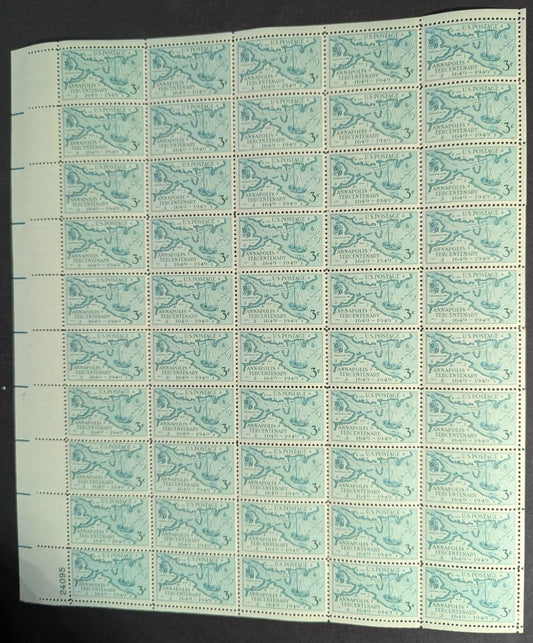 1949 USA Annapolis 3c Sheet -Scott 984 -MNH, Undisturbed OG -No Sig Flaws -2