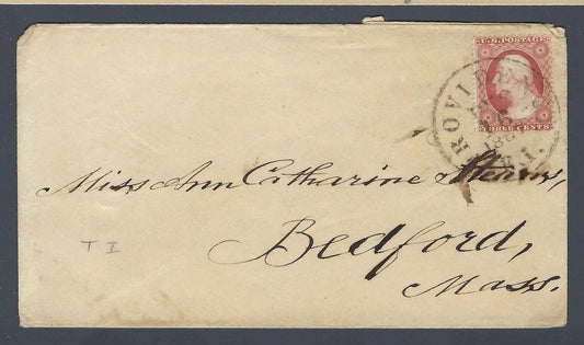 1857 US 3c Washington Type I Scott #25 on Cover Providence RI to Bedford Mass