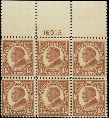 c1925 - USA - Harding Scott 553 Plate Block of 6 - MNH, Undisturbed OG!