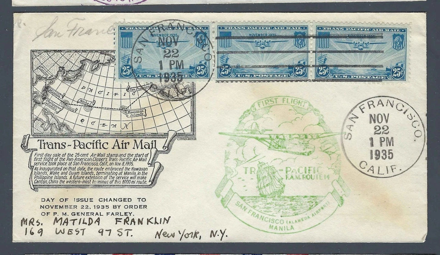 1935 FAM Route 14 Inaugural Flight Cover San Francisco to Manila C20 Strip 3