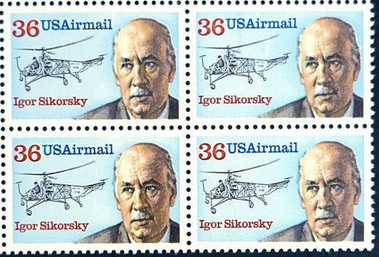 1988 Igor Sikorsky- Airmail- Block Of 4 36c Postage Stamps -Scott C119, - MNH, OG