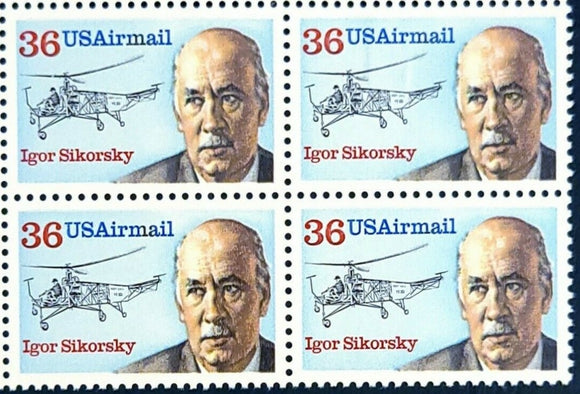 1988 Igor Sikorsky- Airmail- Block Of 4 36c Postage Stamps -Sc# C119, - MNH, OG