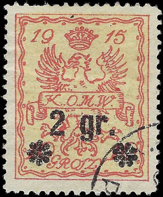 1915 Poland Warsaw Local Stadtpost Mi 9A 2gr Used Signed Kamiński