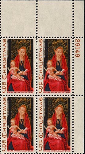 1967 Christmas Madonna Memling Plate Block Of 4 5c Stamps - MNH, OG - Scott 1336