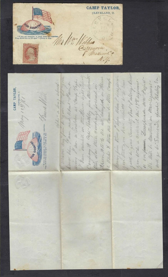 5-12-1861 Civil War Letter From Earliest Days of Camp Taylor, Cleveland - Rare!