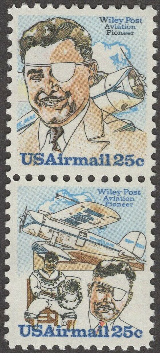 1979 Wiley Post - Aviation Pair of 2 25c Postage Stamps - Scott C95-C96 - MNH,OG
