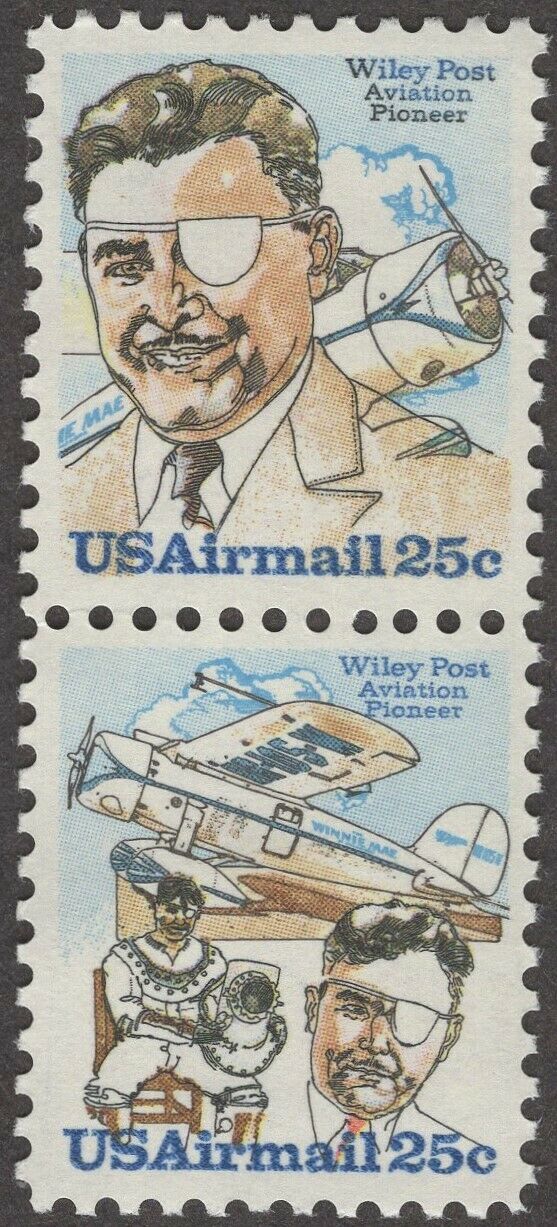 1979 Wiley Post - Aviation Pair of 2 25c Postage Stamps - Scott C95-C96 - MNH,OG