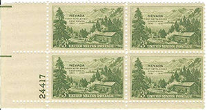 1951 Nevada Centennial Plate Block of 4 3c Postage Stamps - Sc# 999 - MNH,OG