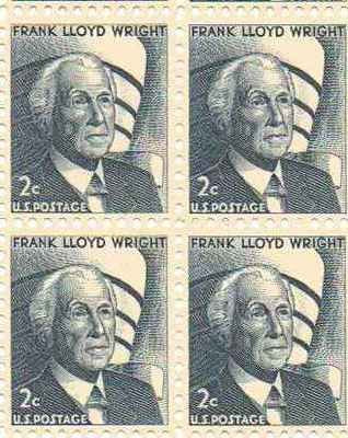1966 Frank Lloyd Wright Block of 4 2c Postage Stamps, Scott1280, MNH, OG