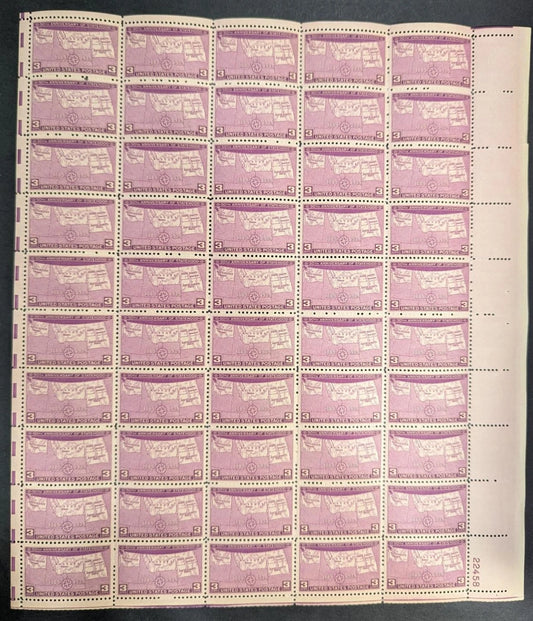1939 USA Statehood Issue 3c Sheet - Scott 858 - MNH, Undisturbed OG