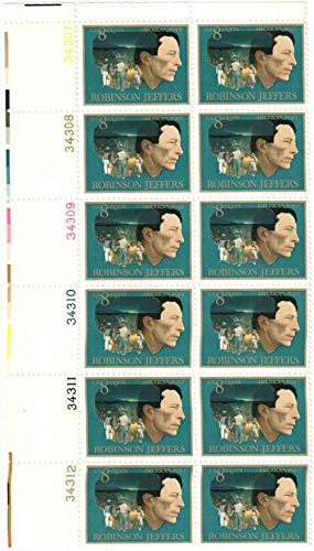 1973 Robinson Jeffers Plate Block of 12 8c Postage Stamps, Scott1485, MNH, OG