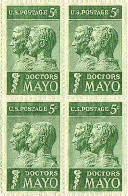 1964 Doctors Mayo Clinic Block of 4 5c Postage Stramps - Scott 1251 - MNH,OG cx253