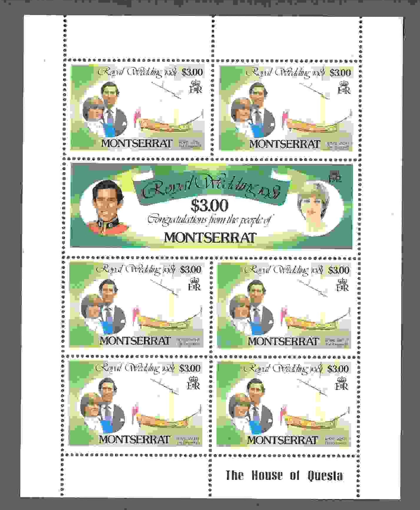 1981 Montserrat Full Sheet of 7 -3 Dollar Postage Stamps - MNH, OG - Scott 467-468