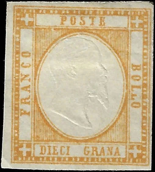 1861 Neapolitan, Italy 10g Stamp - Mint, No Gum- Scott 25 - Margins! - Cat= $100