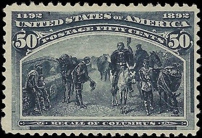 c1893 - Scott 240 50c Columbian Stamp - Mint, No Gum - Clean!