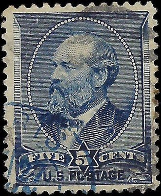 c1888 5c Garfield - Sc# 216 - Used with Good Centering! - Blue Cancel