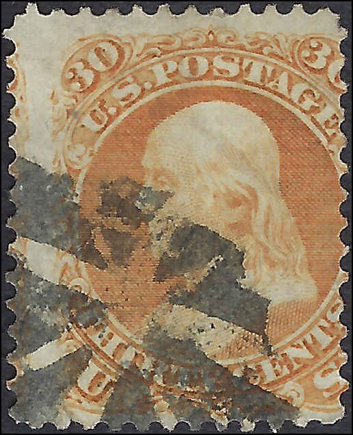 1861 Franklin 30c- Scott 71 - Tear Bottom Left Corner (Better Seen Reverse)