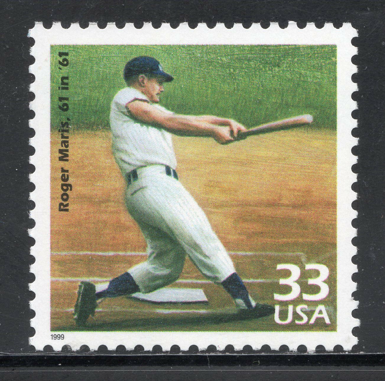 1999 Celebrate the 1960s Roger Maris Single 33c Postage Stamp, Scott3188n, MNH, OG