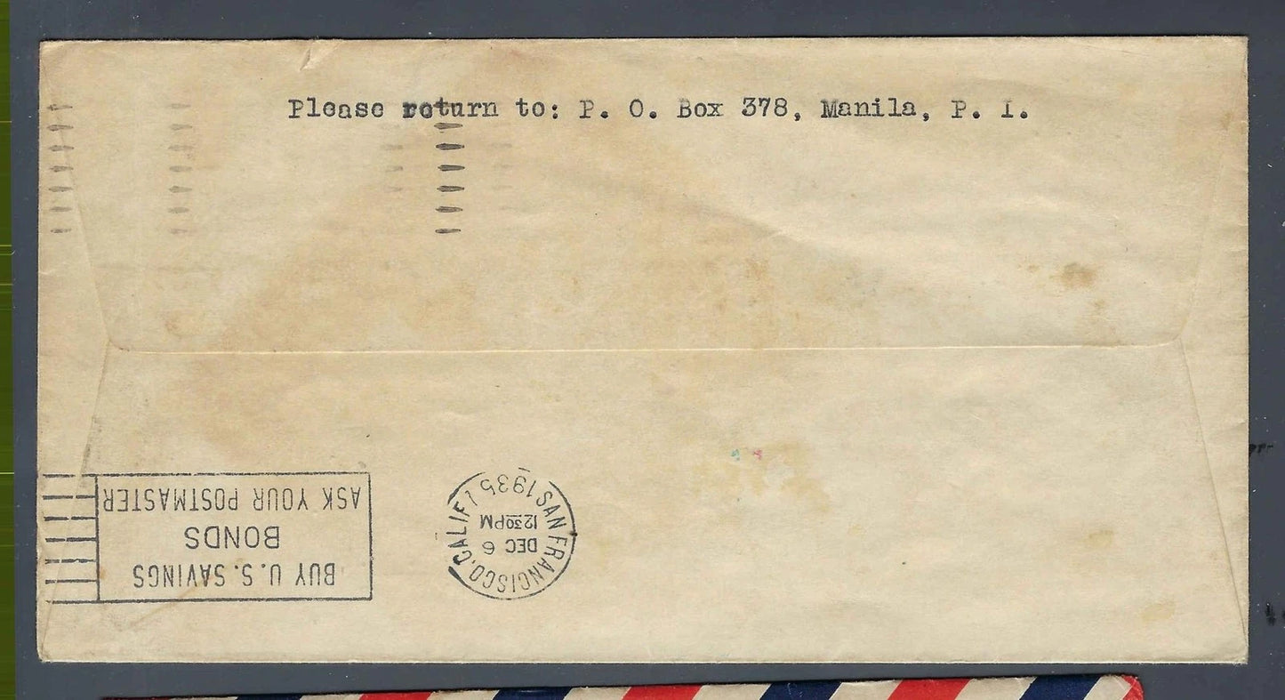 1935 First Trans-Pacific Flight Manila San Francisco Pan Am Clipper Cover