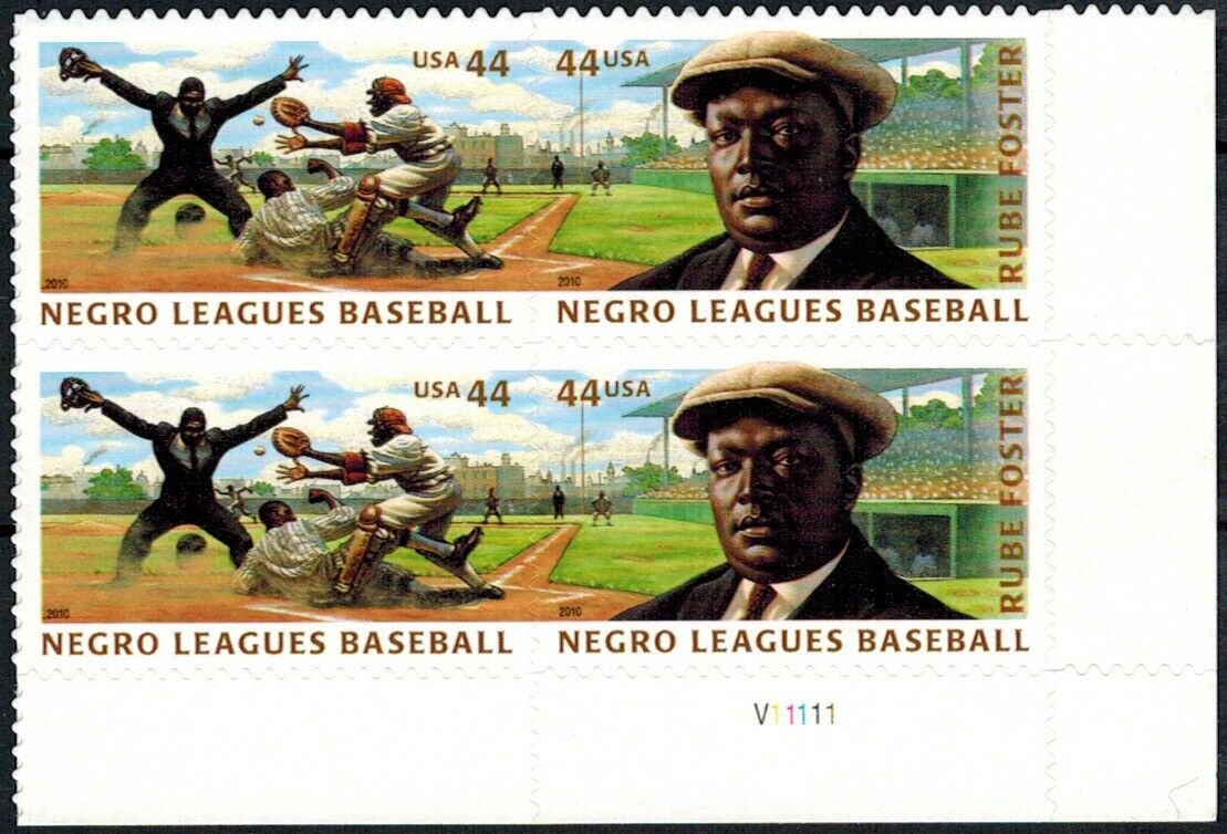 2010 Negro Leagues Baseball Plate Block of 4 44c Post Stamps, Scott4465-4466, MNH