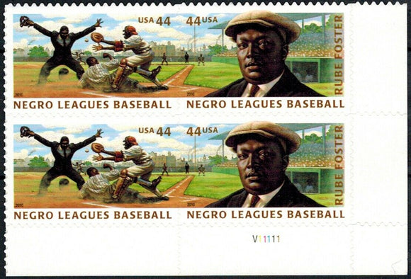 2010 Negro Leagues Baseball Plate Block of 4 44c Post Stamps, Sc#4465-4466, MNH