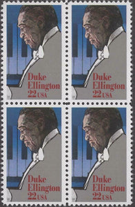 1986 Duke Ellington Block of 4 22c Postage Stamps, Sc# 2211, MNH, OG