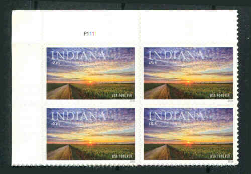 2016 Indiana Statehood Plate Block of 4 "Forever" Stamps, Scott 5091, MNH, OG