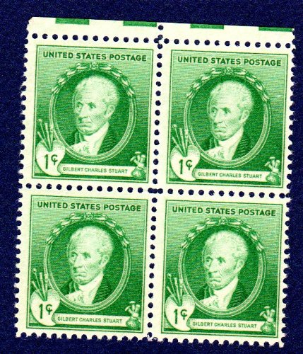 1940 Famous American, Gilbert Charles Stuart, Artist, Block of 4 1c, Sc#884, MNH
