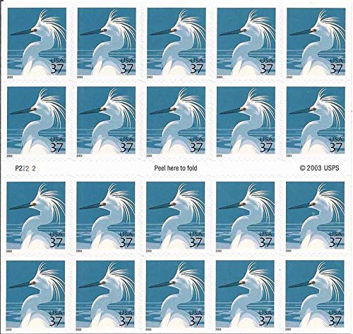2004 Snowy Egret - Booklet Pane of 20 37c Postage Stamps, Scott 3830a, MNH, OG