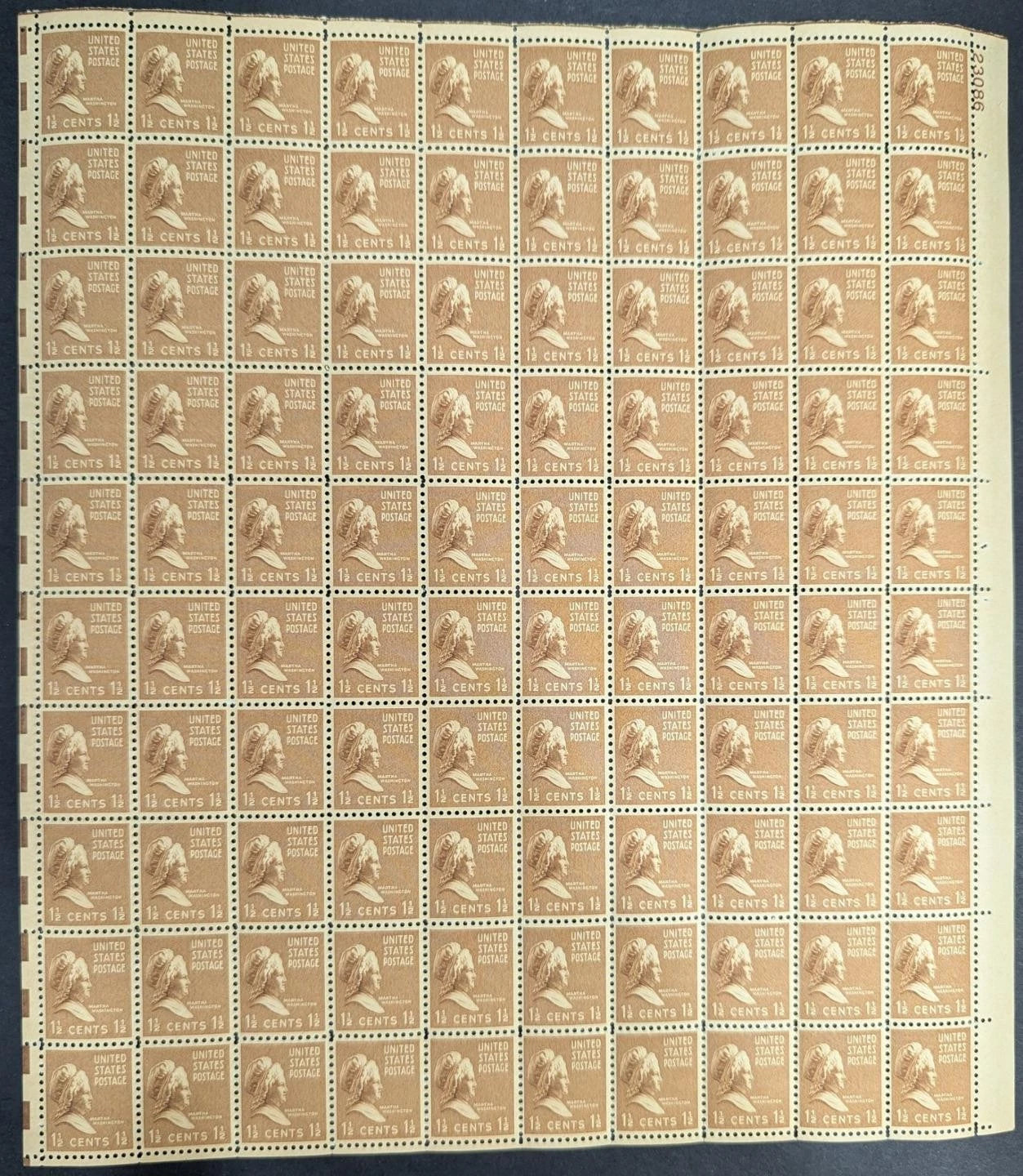 1938 USA 1 1/2c Sheet - Scott 805 - MNH, Undisturbed OG - No Sig Flaws Observed