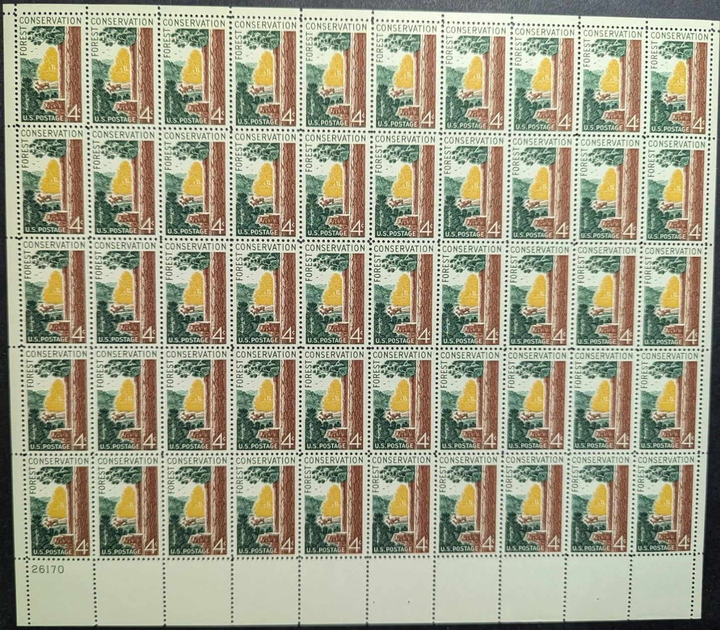 1958 USA 4c Conserve Forest Sheet -Scott 1122 -MNH, Undisturbed OG -No Sig Flaws