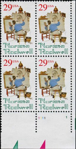 1994 Norman Rockwell Plate Block of 4 29c Postage Stamps, Scott2839, MNH, OG
