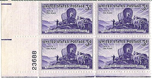 1947 Utah Settlement Plate Block of 4 3c Postage Stamps - Scott950 - MNH,OG