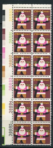 1979 Santa Claus Cookie Plate Block of 12 15c Postage Stamps, Scott 1800, MNH, OG