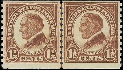 VEGAS - 1924 USA Harding Coil Joint Line Pair - Scott 598 - MNH - Undisturbed Gum