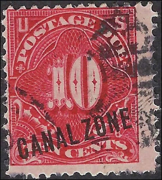 1914 USA Canal Zone10c Postage Due - Scott J3 - Used - No Significant Flaws